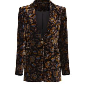 Veronica Beard sz 8 Long and Lean Velvet Dickey Jacket Blazer Black Floral